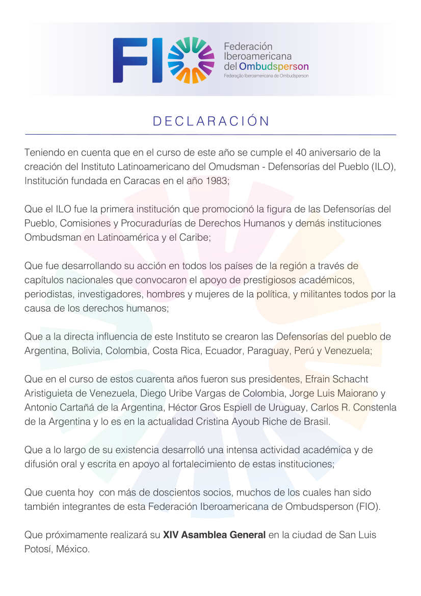 Declaración de la FIO con motivo del 40° Aniversario del ILO