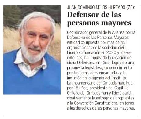 JUAN DOMINGO MILOS, SOCIO Y EXPRESIDENTE DEL CAPÍTULO CHILENO DEL ILO, FUE DISTINGUIDO ENTRE LOS “100 LÍDERES MAYORES 2022”